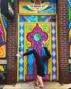 Yoga post in front of the Be Well entrance